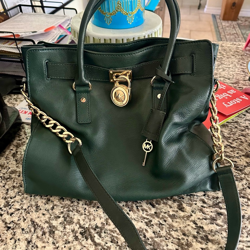 Michael Kors Hamilton Green Handbag with Gold Hardware